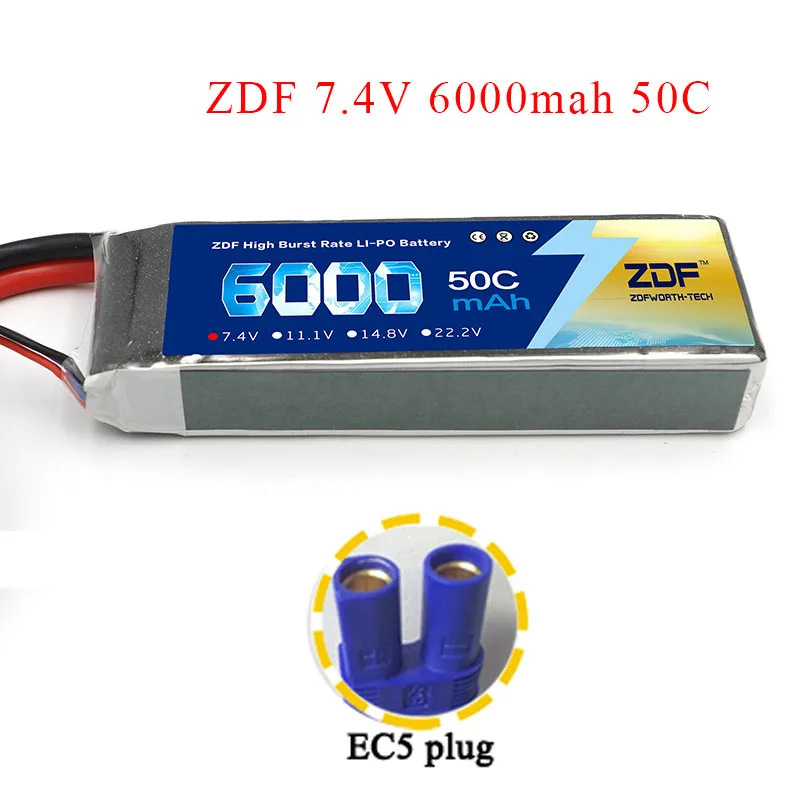 EC5 plug ZDF power RC 2S LiPo батарея 7,4 V 6000MAH 50C для RC Дрон Квадрокоптер вертолет Автомобиль Лодка Самолет - Цвет: EC5 plug