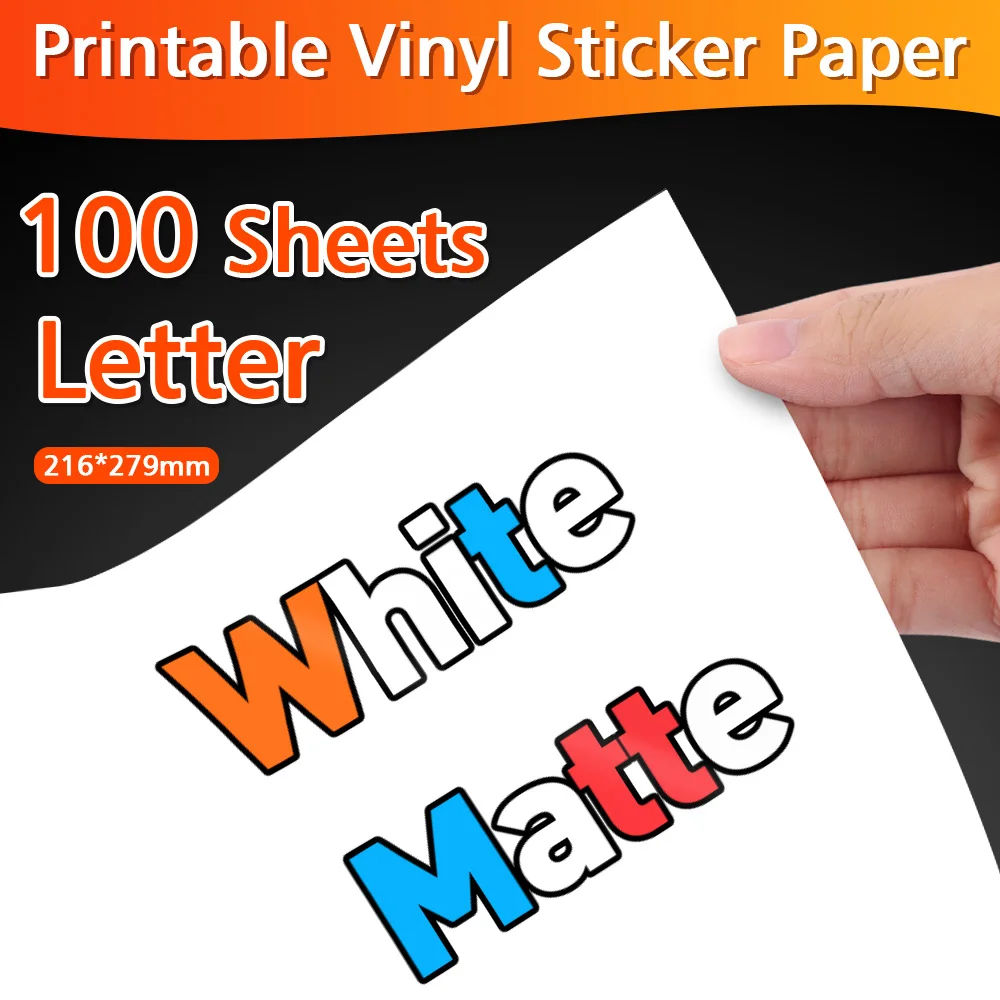 

10/20/30/40/50/100 Sheets Printable Vinyl Sticker Paper White Matte Self-Adhesive paper 216mm*279mm For Inkjet Printer DIY Label