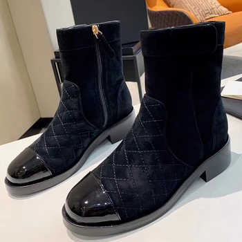 

Patchwork Ankle Boots Spring Autumn Brand Women Shoes Fashion Square Heel Zip Female Boots