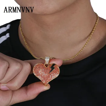 

ARMNVNV Ice out lightning red Heart pendant micro full zircon hip hop men women necklace jewelry
