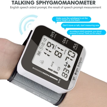 

Arm Sphygmomanometer Digital Wrist Blood Pressure Monitor LCD PR Tonometer Heart Rate Meter Sphygmomanometer With English voice