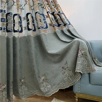 

Chinese Luxury Lotus Embroidery Hollow Curtains High-grade Chenille Fabrics For Living Room Bedroom Custom Chinese Home Decor#4