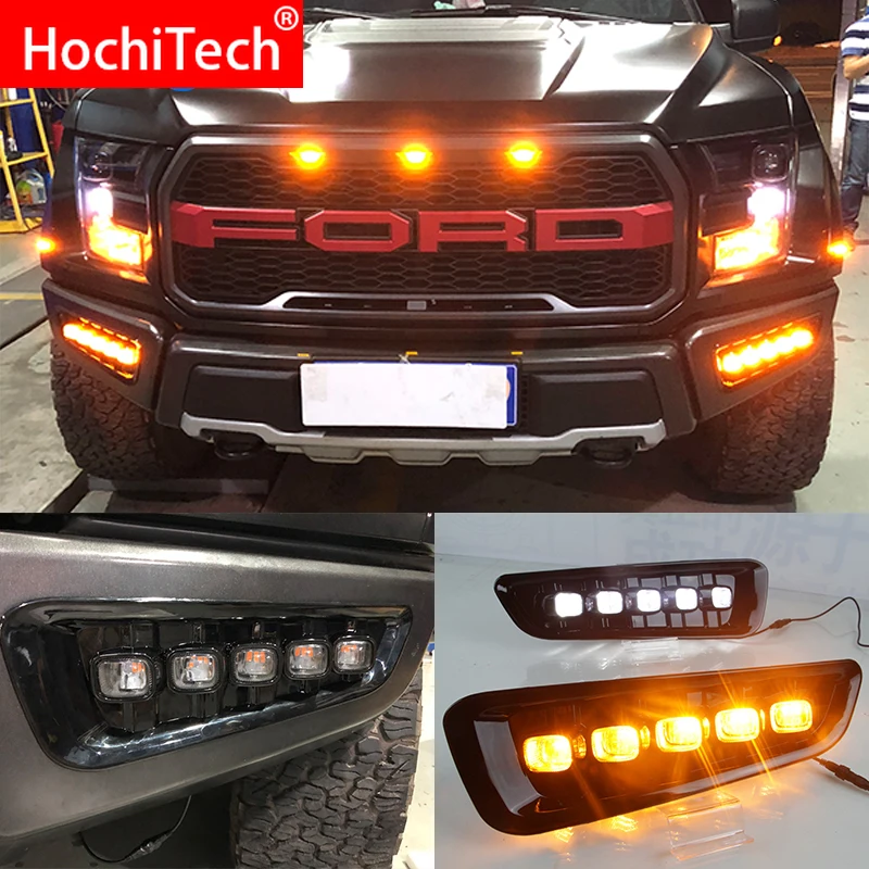 Автомобильный мигающий светодиодный DRL дневные ходовые огни для Ford Raptor SVT F150 с желтой поворотной сигнальной лампой
