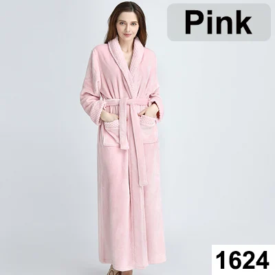 Women Pink Очень длинный, размера плюс, зимний, толстый, теплый, фланелевый, коралловый флис, вафельный, кимоно, халат для мужчин и женщин, роскошный халат, мужской банный Халат - Цвет: Women Pink