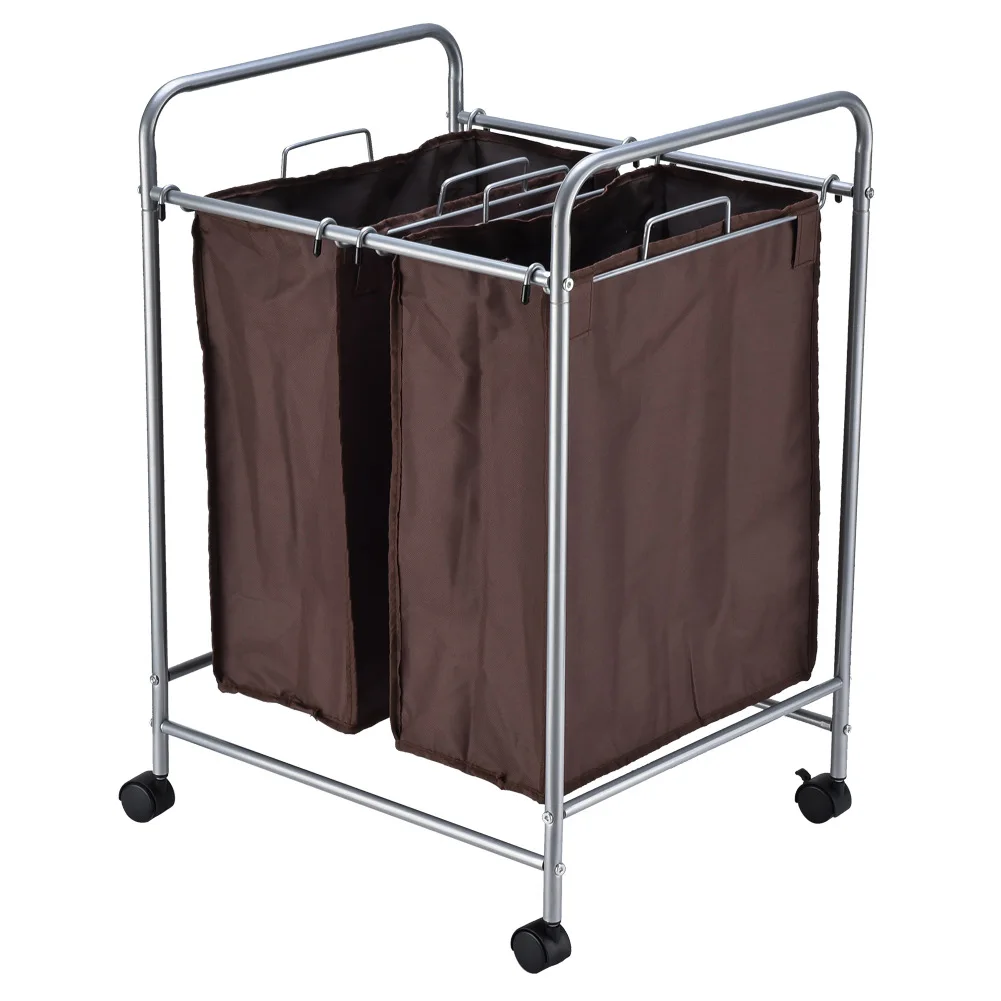 

Multi-functional Portable Compartmental Storage Dirty Clothes Truck Home Roller Storage Double Case Laundry Basket Customizable