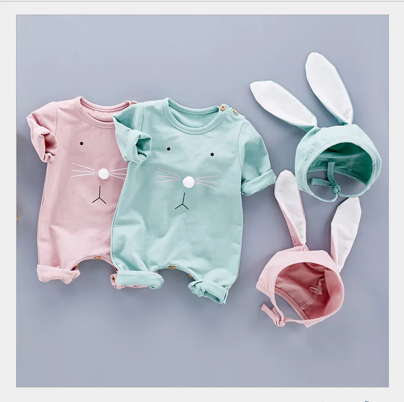 

Cute Baby Romper Autumn Winter Newbron Boy Girl Jumpsuit Animal Rabbit Ear Style Baby Hooded Cartoon Clothing 2019 New Arrival