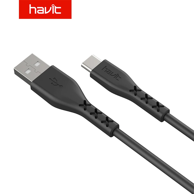 HAVIT USB To Type-C Cable USB-C Fast Charger Wire Cord Length 1.0M TPE 2.0A PD USB C Black For Huawei Xiaomi Mi 9 Samsung S10