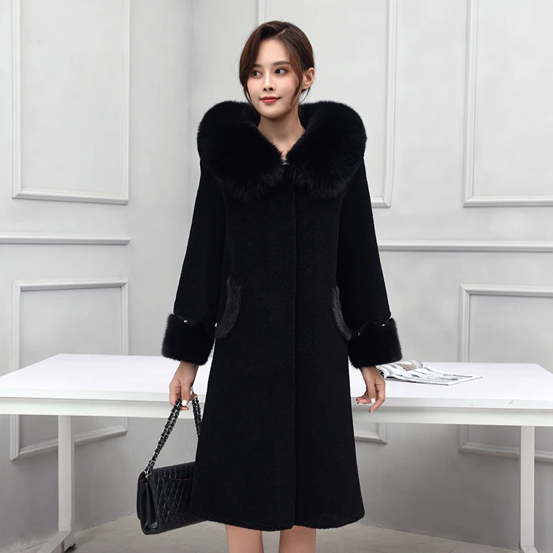 

Real Fur Coat Female Vintage Mink Fox Fur Hooded Sheep Shearing Jacket Women Clothes 2020 Korean Elegant Wool Tops Hiver LW2606