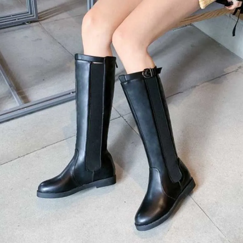 Taoffen Women Retro Knee High Boots Winter Fur Keep Warm Motorcycle Boots Punk Sexy Brand Shoes Women Footwear Size 32-43