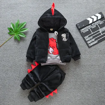 

winter Leisure Baby boys Hooded jacket pants Children's Clothing set New Boys'Cartoon Thick velvet fox kids Suit baby girls Suit