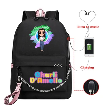 

Mochila 2020 Charli D'Amelio Bubble Tea Print Usb Charging Backpack Women Laptop Bagpack 90s Bagpack Travel Backpacks School Bag