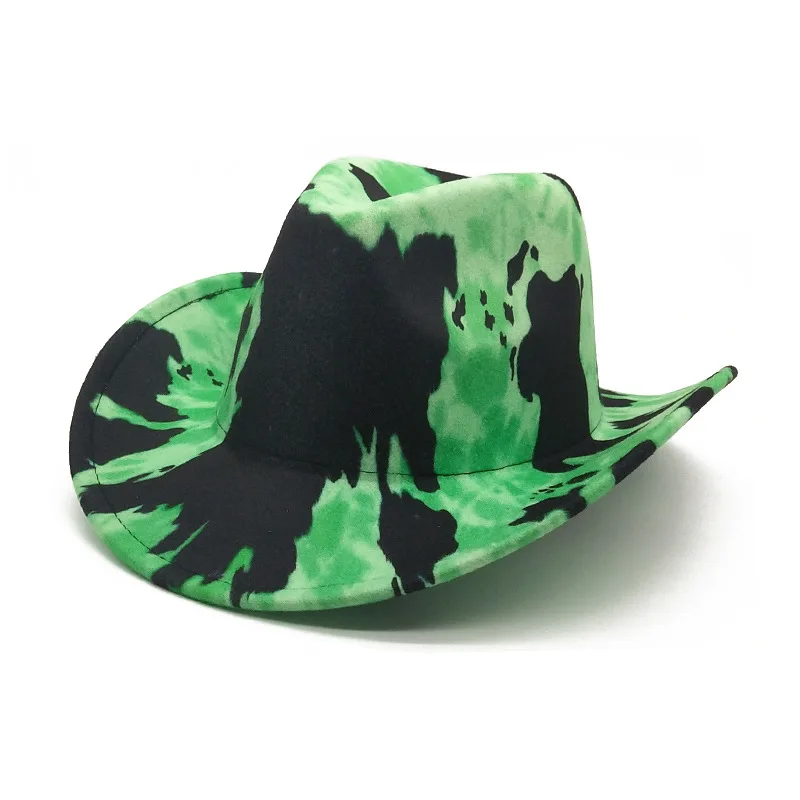 Cowboy hat fluorescent green fedora riding hat spots female summer 2021 new hip-hop retro curly cowboy hat Panama custom fedora hats Fedoras