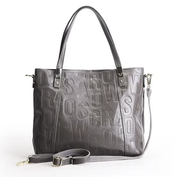 

2020 new leather female bag letter first layer leather tote bag shoulder bag