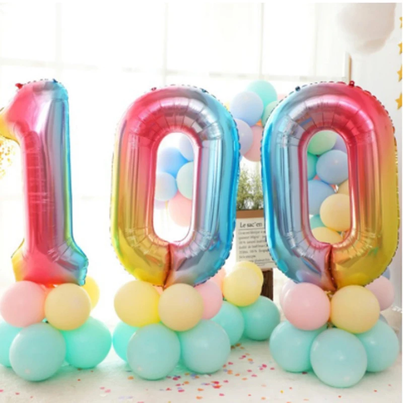 

40 Inch Gradual Digital Aluminum Foil Balloon Thin Version Fruit Green Big Digital BALLOON Birthday Decoration 029
