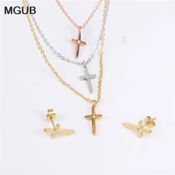 

Religion Stainless steel jewelry Set Crystal Earrings And Pendant Elegant fashion For women jewelry ZN46