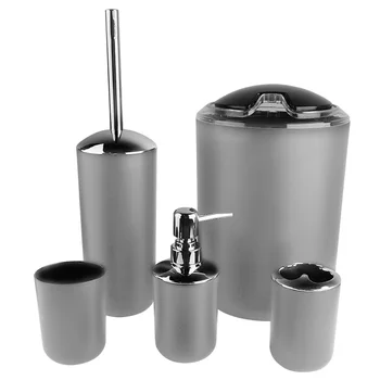 

6Pcs/Set Luxury Bathroom Accessories Plastic Toothbrush Holder Cup Soap Dispenser Dish Toilet Brush Holder Trash Can Set