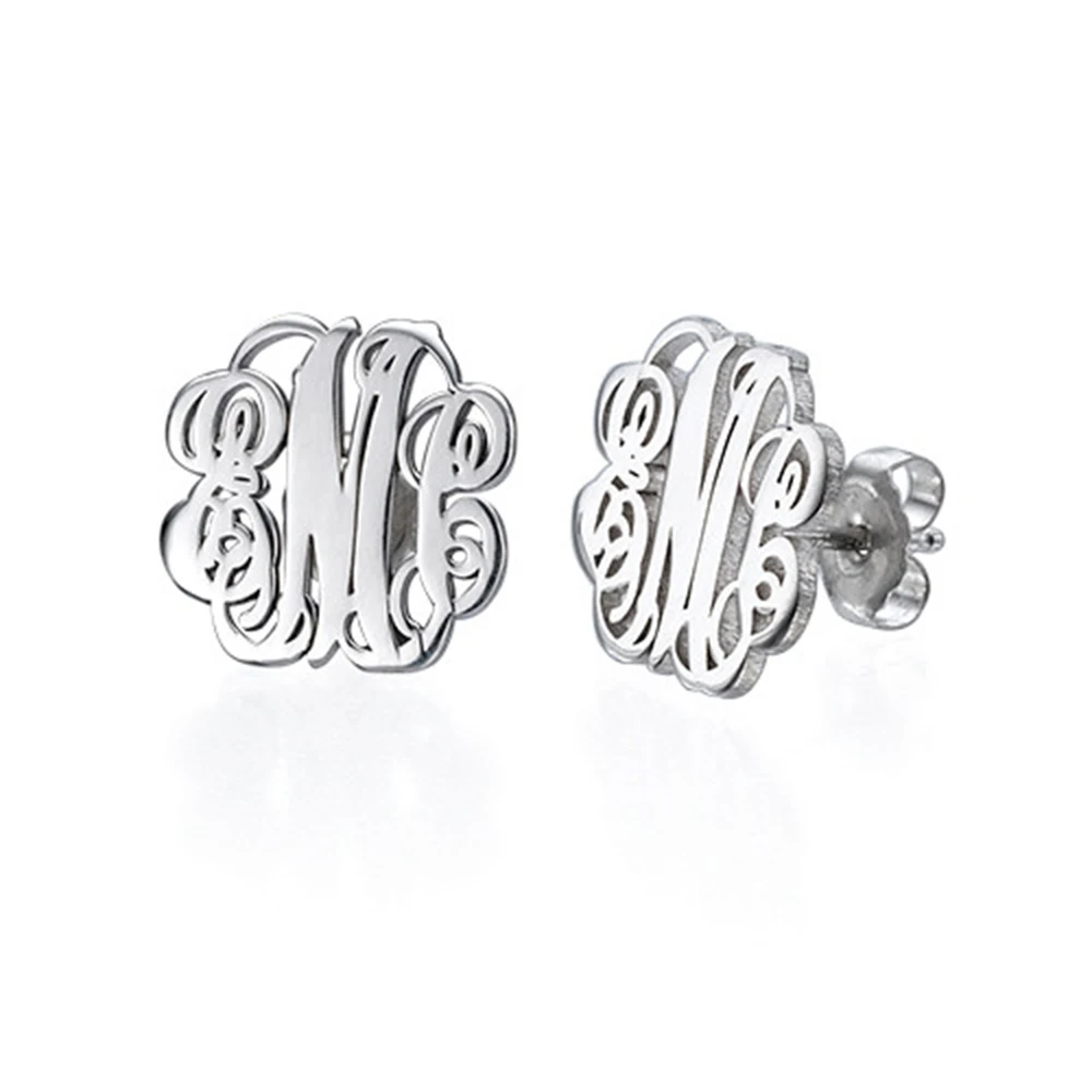 

RIR Minimalist Dainty Personalize Initials Monogram Earrings Custom Letter Name Silver Earrings Gift for Her BridesMaids Gifts