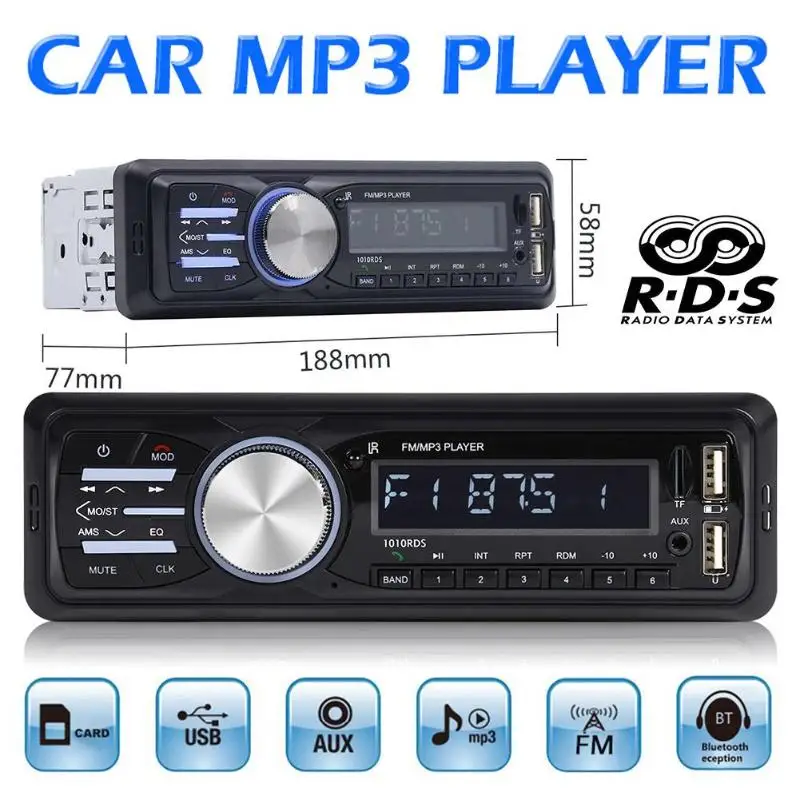 

1010RDS Car Electronics Accessories Car Stereo MP3 Radio Player Bluetooth Car Kit FM AM Radio USB In Dash Head Unit