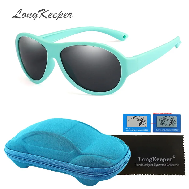green New Oversized Polarized Kids Sunglasses with Case Children Silicone Safe Goggles Girls Boys UV400 Sun glasses Gafas de sol TR90 - Цвет линз: green