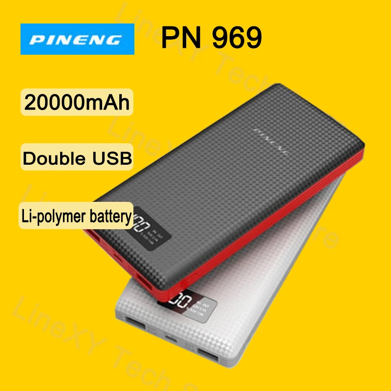 Ship from Russia Power bank PINENG PN969 20000mAh Dual USB Output LED display Li polymer battery