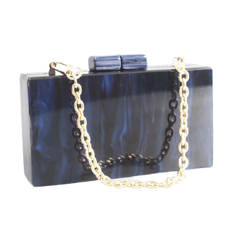 Evening Bags 18X10 Cm Dark Blue Mirror Inside Plastic Women Acrylic Clutch Purses For Women With Chain Strap Desiger Party Evening Girl Walle Evening Bags medium