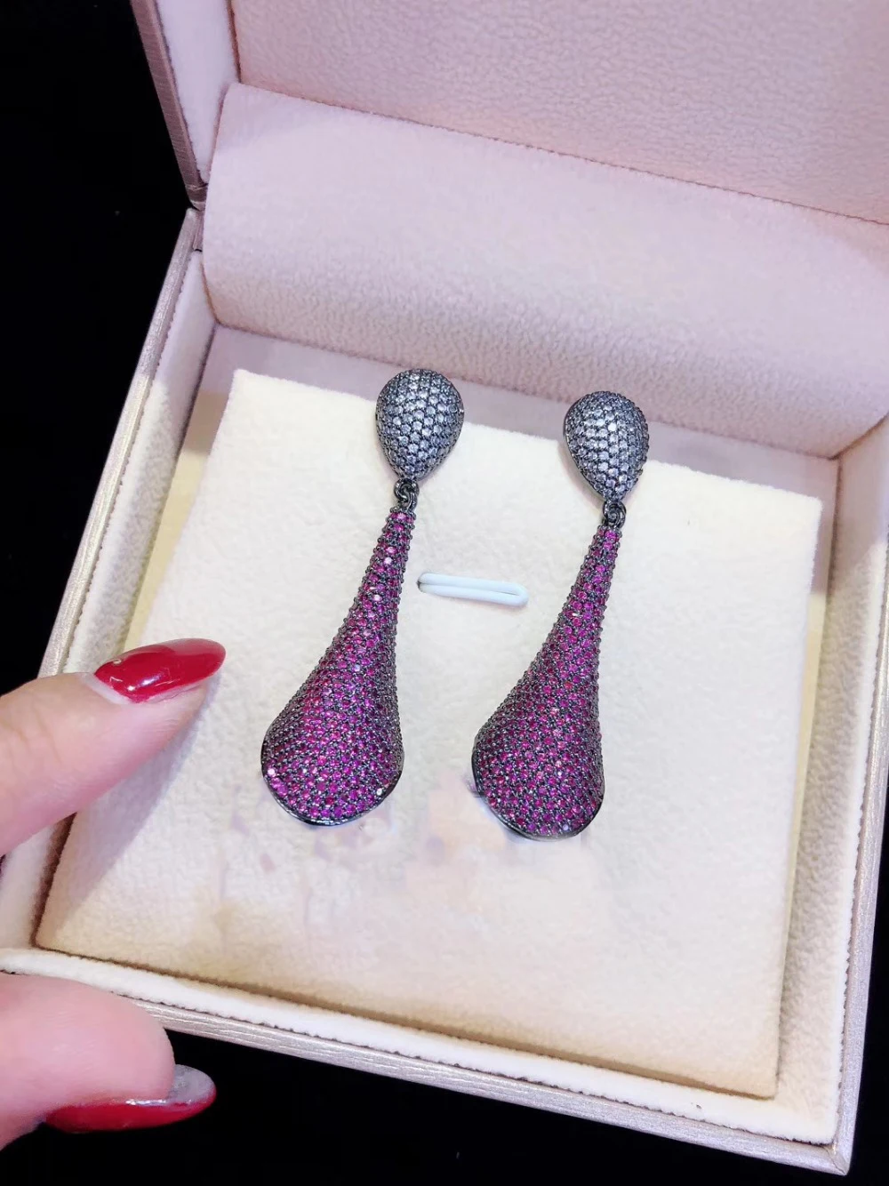 1Pair Water-drop Golden plated Paved CZ Earrings Tassel Cap Jewelry Connector