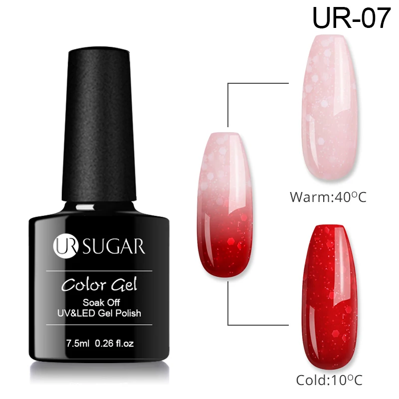 Ur Sugar, 7,5 мл, Радужный термальный гель для изменения цвета, голографический лак для ногтей, блеск, температура, отмачиваемый УФ-гель лак - Цвет: UR07