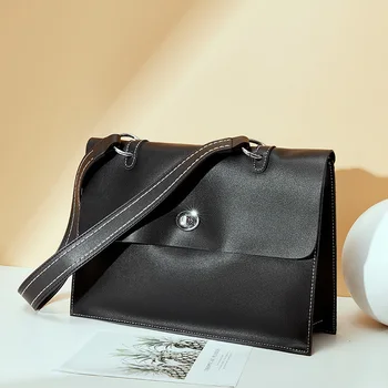 

Women Office Briefcase Cow Bag Leather Simple OL Commuter Briefcases Woman Shoulder Messenger Bags Work Bolsos Mujer Sac A Main