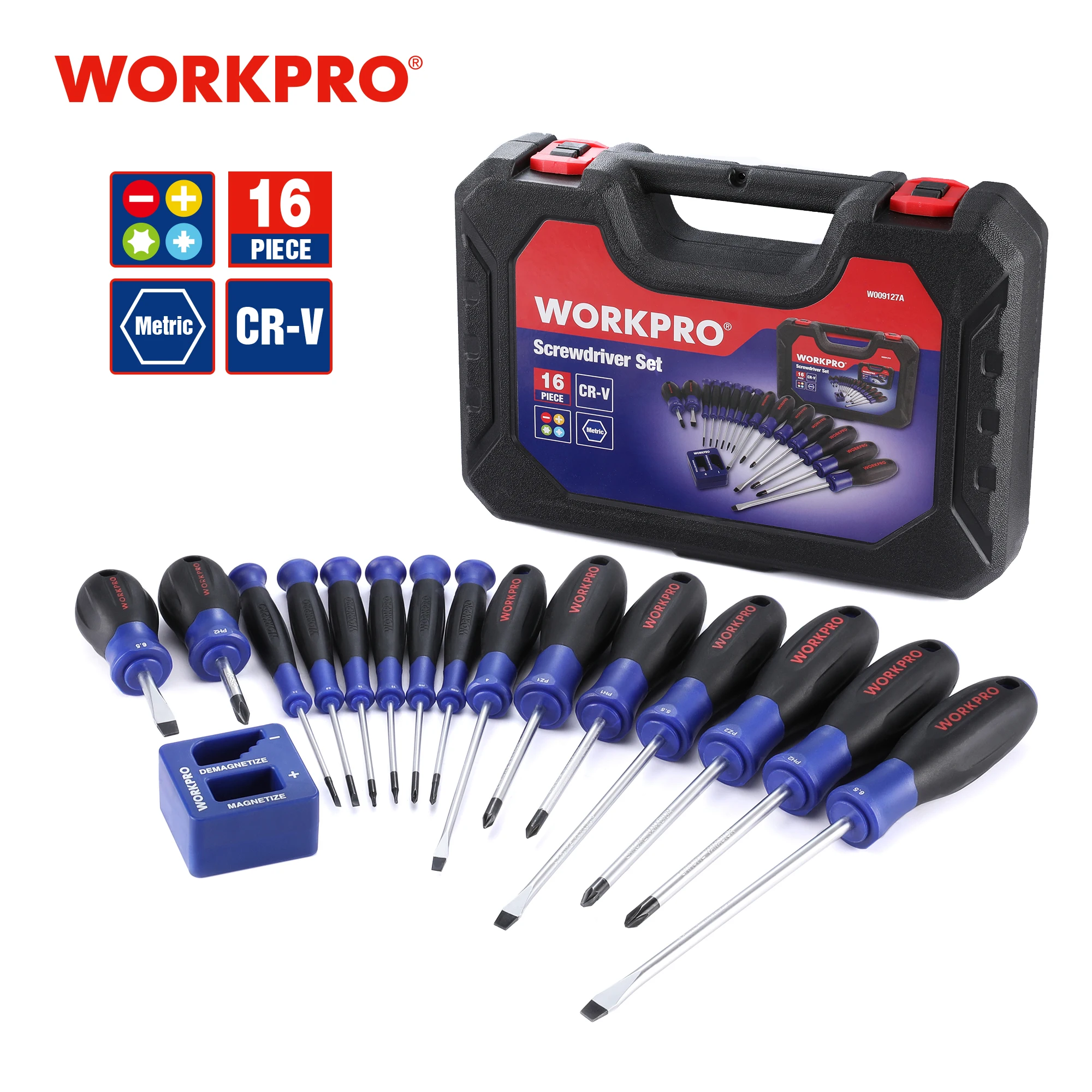WORKPRO 16PC 자기 스크루 드라이버 세트 Phillips Slotted Pozi 및 Pricision Screwdriver Set For Fix Repair DIY With Durable Case