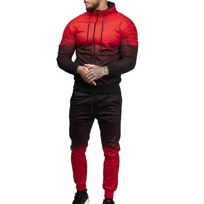 red A Laamei, 2 шт., набор костюмов,, мужской тонкий спортивный костюм, наборы, толстовка, свитер и брюки-карандаш, повседневные градиентные молнии, хип-хоп Уличная одежда - Цвет: red A