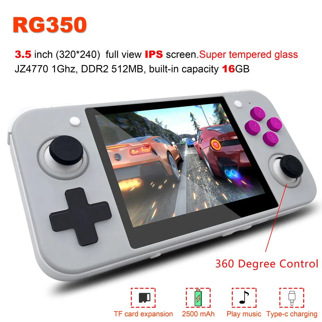 Новая игровая консоль RG350 в ретро стиле, встроенные классические игры 2500, 3 дюйма, ips экран, портативная игровая консоль, внешний аккумулятор, игра z1216#4
