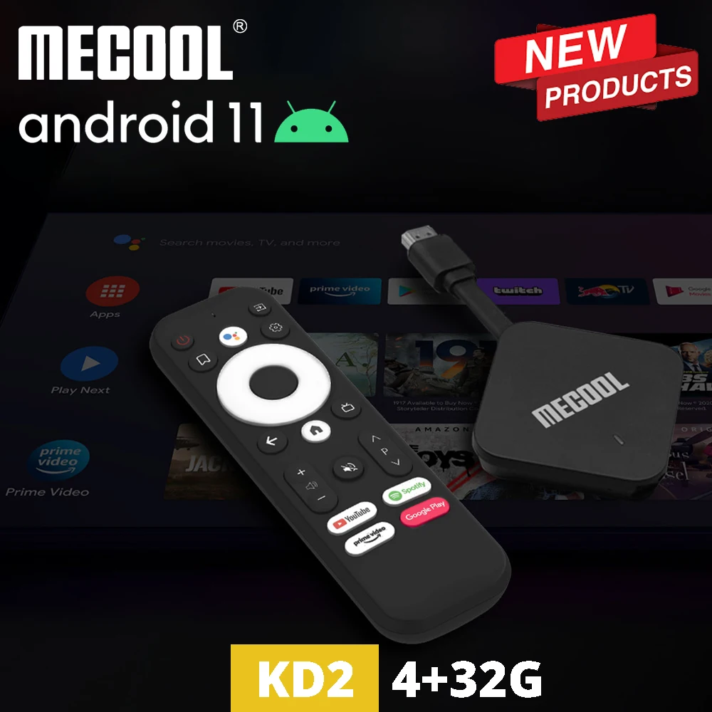 Mecool 2021 глобальная версия KD2 Amlogic S905Y4 TV Stick Android 11 4 ГБ 32 двойной WIFI Google Certified Box BT 5 0 |