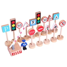 Panneaux de signalisation routière en bois pour enfant, 16 pièces, jouets lumineux, modèle de signalisation routière 