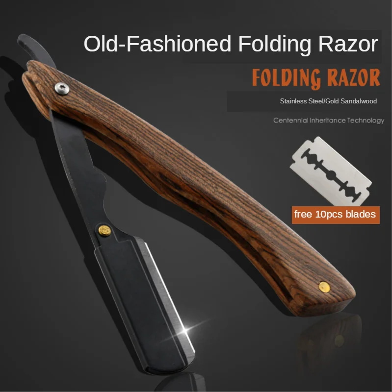 

Vintage Manual Shaving Razor Sandalwood Handle Straight Edge Barber Shaver For Men Barber Tools Whit Free 10pcs Blades G0509