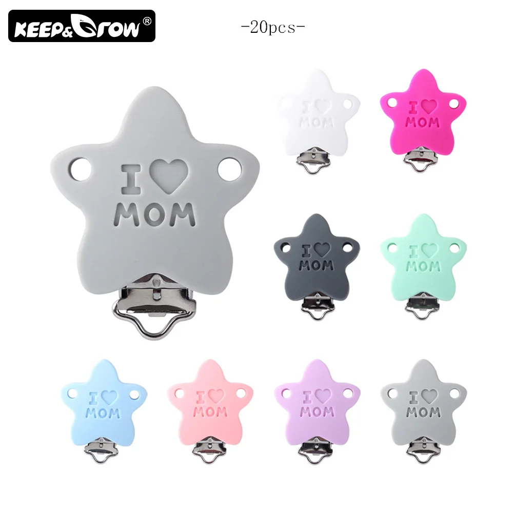 

Keep&Grow 20Pcs Pacifier Clips Star Stainless Nipple Clasps BPA Free Silicone Beads Baby Teething Necklace DIY Tool Accessories