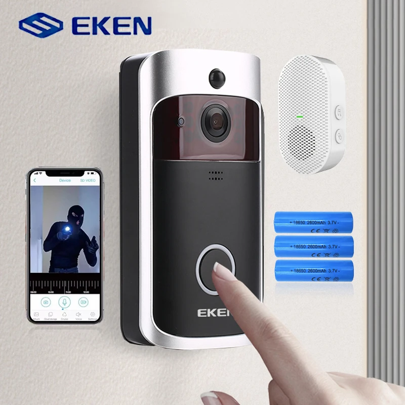 EKEN-videoportero inteligente V5, intercomunicador con WIFI, timbre para puerta de teléfono, cámara de seguridad inalámbrica con alarma IR