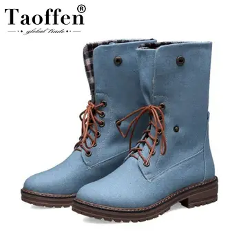 

Taoffen 6 Color Round Toe Winter Warm Mid Calf Boots Plush Fur Short Boots Daily Casual Female Shoes Woman Footwear Size 34-43