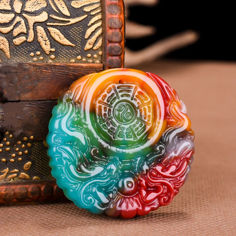 

Natural Color Jade Stone Double Dragon Pendant Lucky Safety Auspicious Fengshui Pendant Fine Jewellery