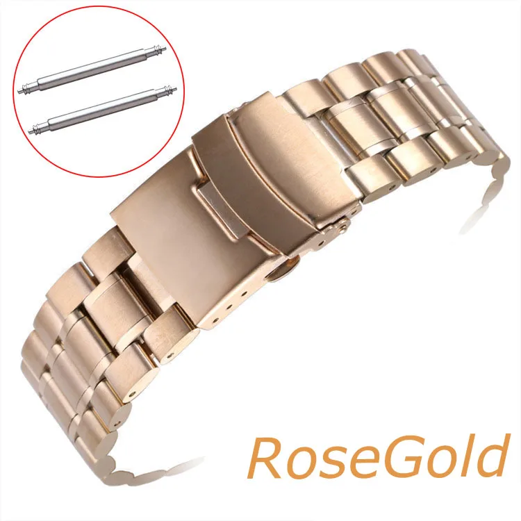 Rose Gold Ремешок для часов 18 мм 20 мм 22 мм 24 мм браслет 5 рядов браслет из нержавеющей стали сменный ремешок для часов с двойной застежкой - Цвет ремешка: Rose Gold