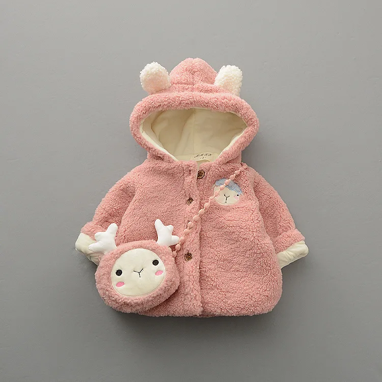 Pink Хлопковое Стеганое пальто для новорожденных девочек теплая зимняя одежда из флиса плотные повседневные стеганые куртки с капюшоном для малышей возрастом от 1 года до 4 лет - Цвет: Pink