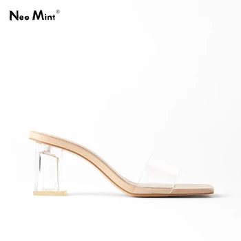 

Transparent High Heel Mules 2020 Perspex PVC Summer Slippers Women Open Toe Strange Heels Slides for Women High Heels Sandals