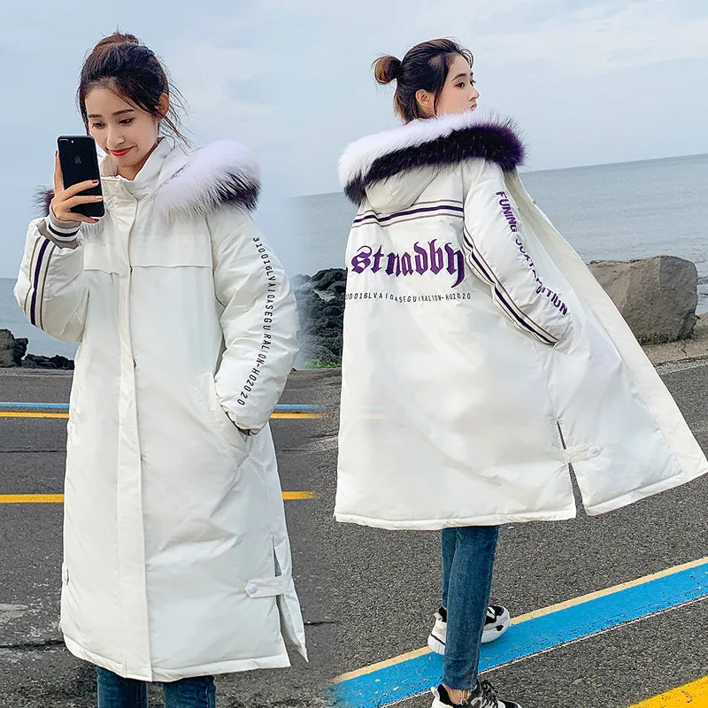 

2019 Winter New Style Korean-style Mid-length Loose-Fit WOMEN'S Dress Large Fur Collar Thick down Jacket Cotton Overcoat WOMEN'S