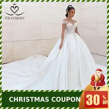 Роскошное Свадебное платье принцессы, пышная юбка с аппликацией из бисера, Атласное Бальное Платье с открытой спиной, свадебное платье, Vestido de noiva F306