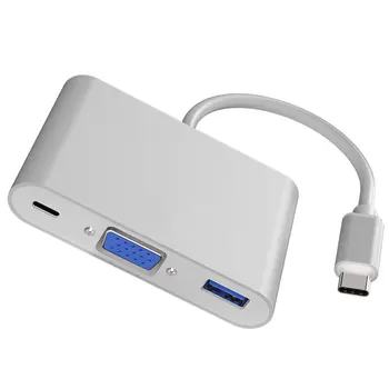 

Type-C Adapter 3-in-1 Thunderbolt 3.0 USB Type C Hub To HDMI VGA 3.5mm Jack USB Adapter With Type-C Power Delivery