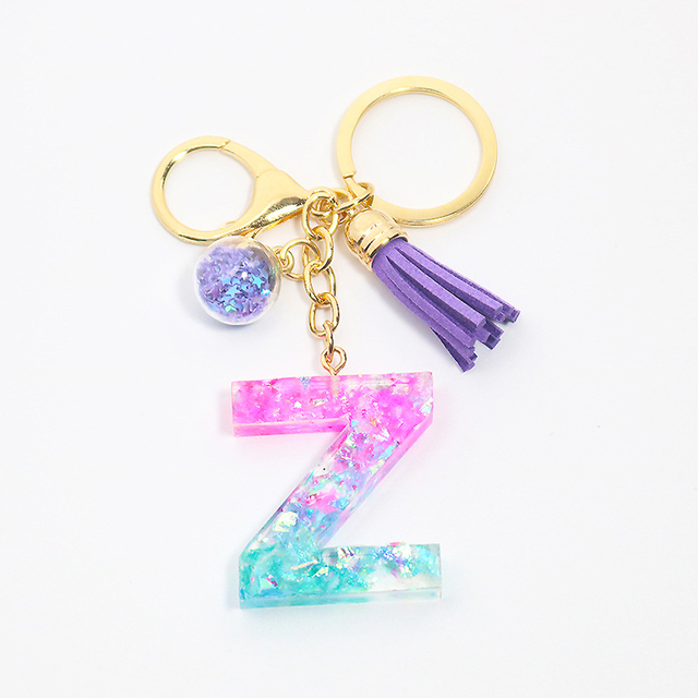 Creative Letter Alphabet Crystal Arylic Liquid Keychain Women Key Chains Ring Car Bag Tassels Pendent Charm Gift Accessory