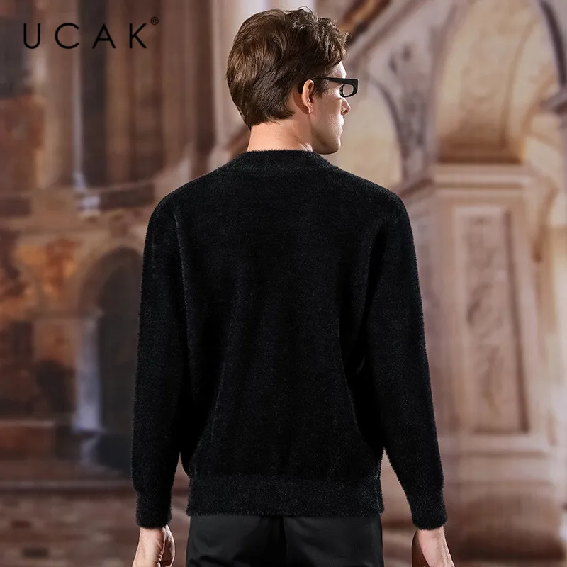 Low Price UCAK Brand Sweatercoat Men 2020 New Fashion Trend Casual Streetwear Solid Autumn Winter O-Neck Zipper Warm Sweaters Male U1038