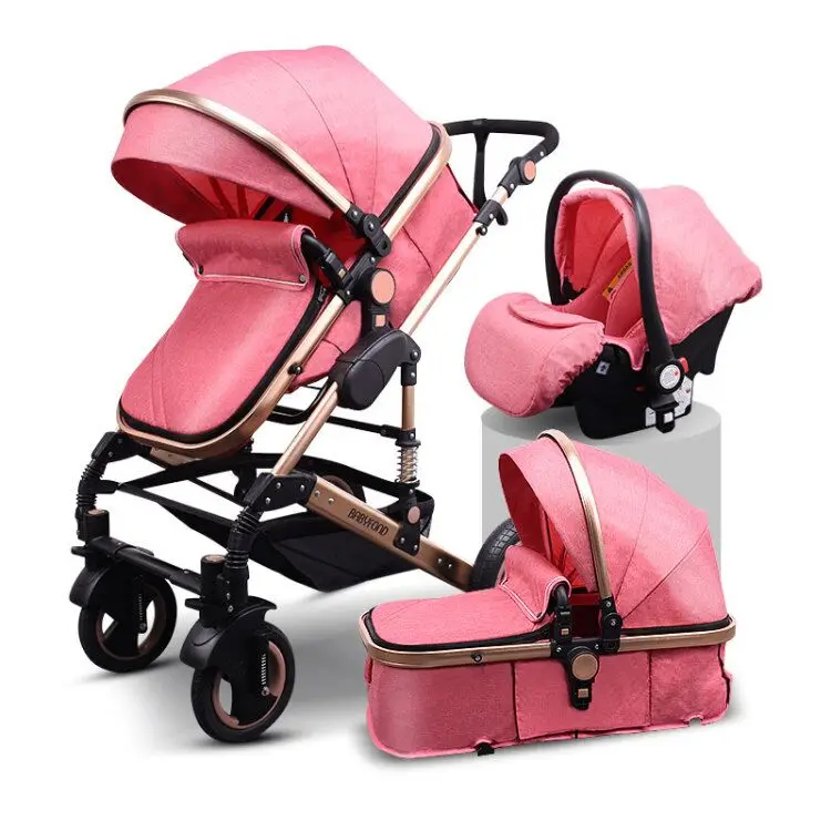 Pink 3 в 1 детские коляски и корзина для сна для новорожденных 2 в 1 детская коляска Европейская детская коляска одна посылка с автокреслом - Цвет: Pink