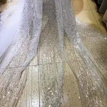 5 ярдов jj001 Серебряная блестка офсетная вышивка сетка тюль сетка кружево для распиловки свадебное вечернее платье