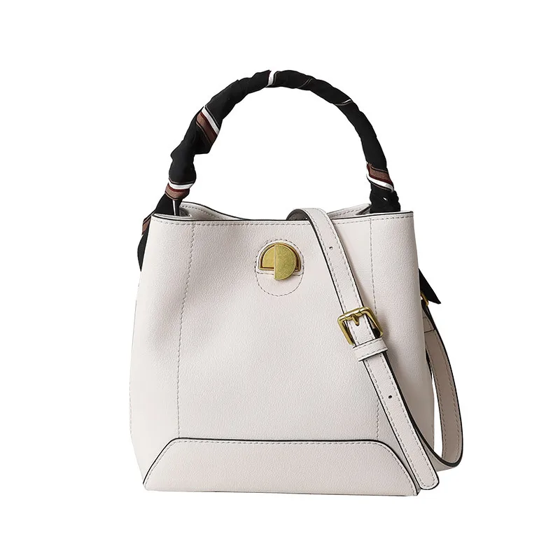 

Ougger Small Women Handbags Large Capacity Shoulder Handbags Normcore/Minimalist White Split Leather Bucket Bag for Shopping