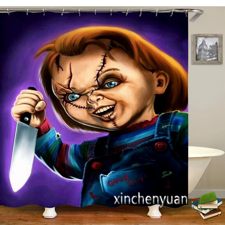 Horror Chucky Shower Curtains Waterproof Bathroom Curtain 3d Printed Fabric with Hooks Decoration Shower Curtain M10 5